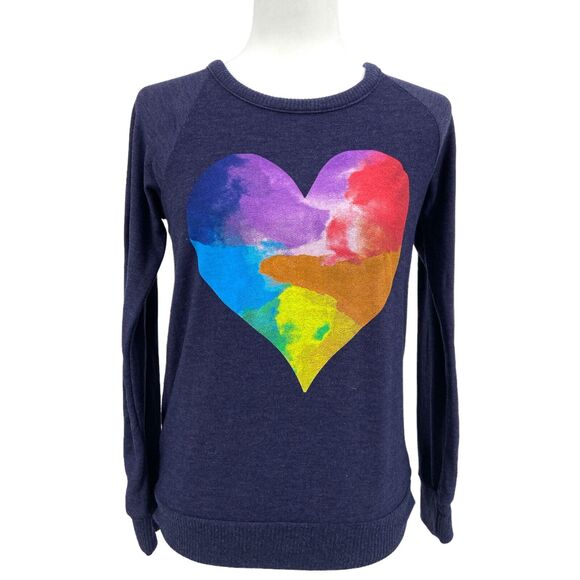 Chaser Avalon Rainbow Watercolor Graphic Heart Sweatshirt Knit Top Size‎ Small - Picture 1 of 5